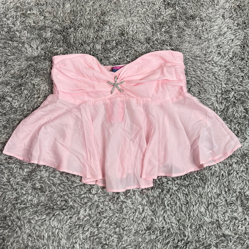 Edikted Top M Strapless Starfish Embellished Smock Tube Light Pink Crop Mermaid